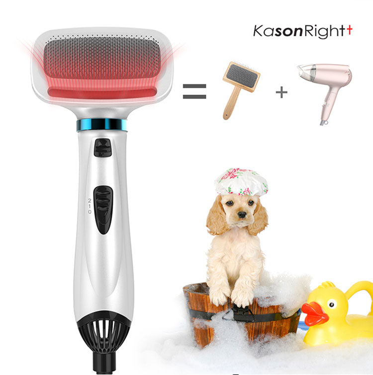 300W แบบพกพา Cat Dog Slicker แปรง 2 in 1 เครื่องเป่าผมสัตว์เลี้ยง, low Noise Home Pet Grooming เครื่องเป่าผมและแปรง
